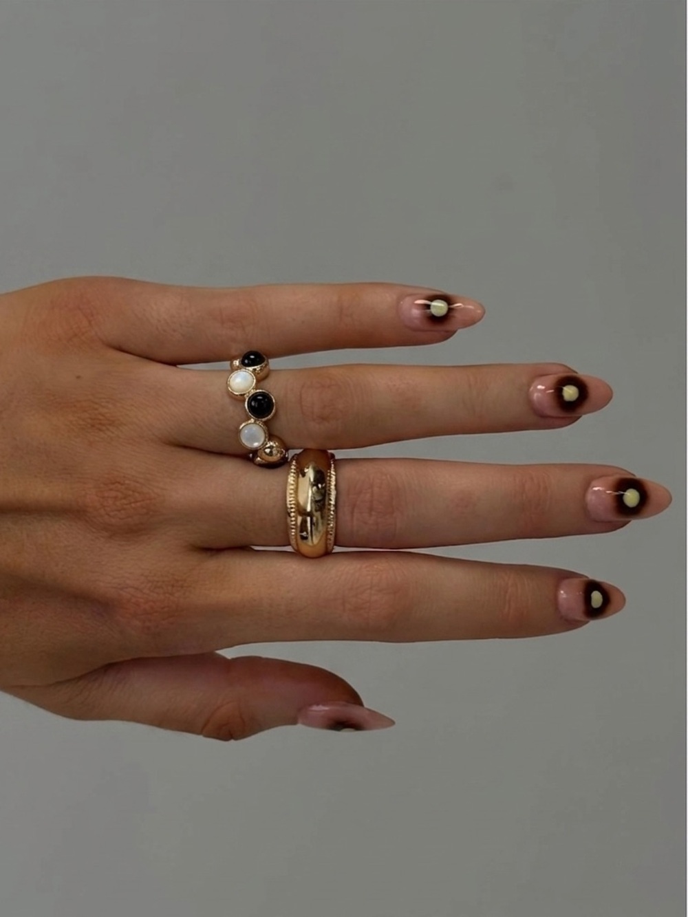 18K Gold Plated Multistone Open Ring with White & Brown Stones